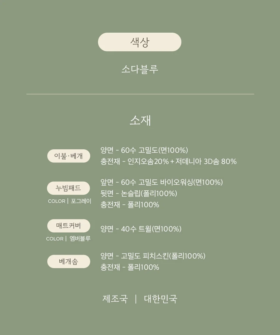 [GIFT 베딩백]콘 고밀도 순면60수 피그먼트 워싱 항균 옥수수솜 차렵이불/세트 -Sodablue 상세 이미지 27