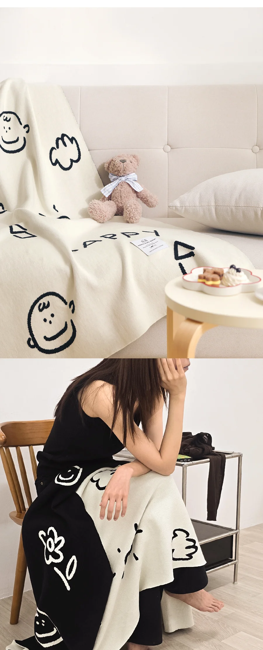 [무료배송]블랙 코튼 워싱 쇼파 면 담요 양면 니트 블랭킷 -3type 상세 이미지 23