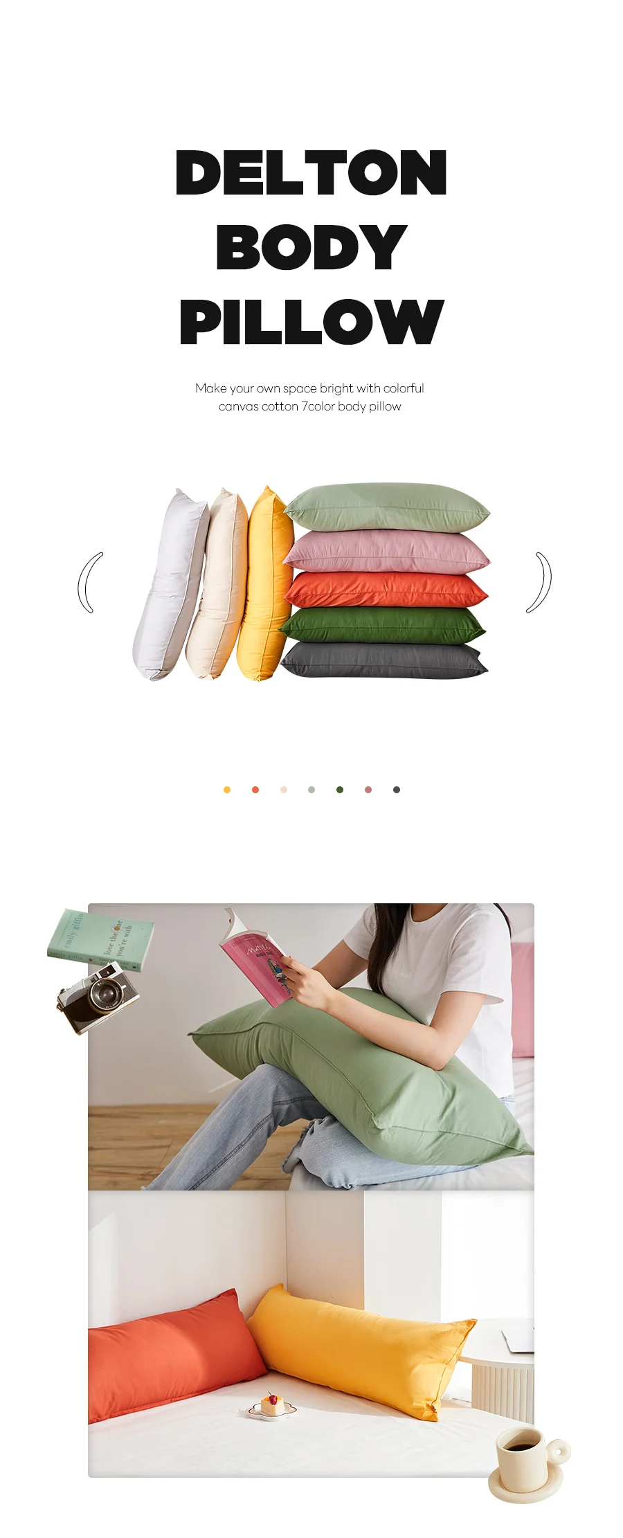 델튼 7COLOR 팝컬러 코튼캔버스 바디필로우(커버/솜포함) 상세 이미지 3