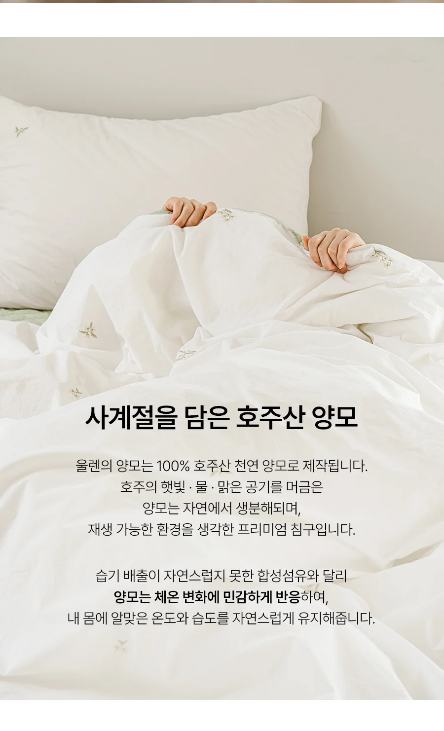 [전용패키지]리오라 고밀도 순면 호주산 양모 옥수수솜 자수 차렵이불/세트 -White 상세 이미지 4